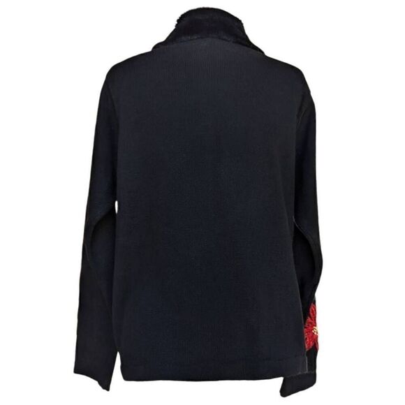 Vintage Ugly Sweater Black Red Christmas Flowers Cardigan Button Down Size M 90s - Picture 6 of 9